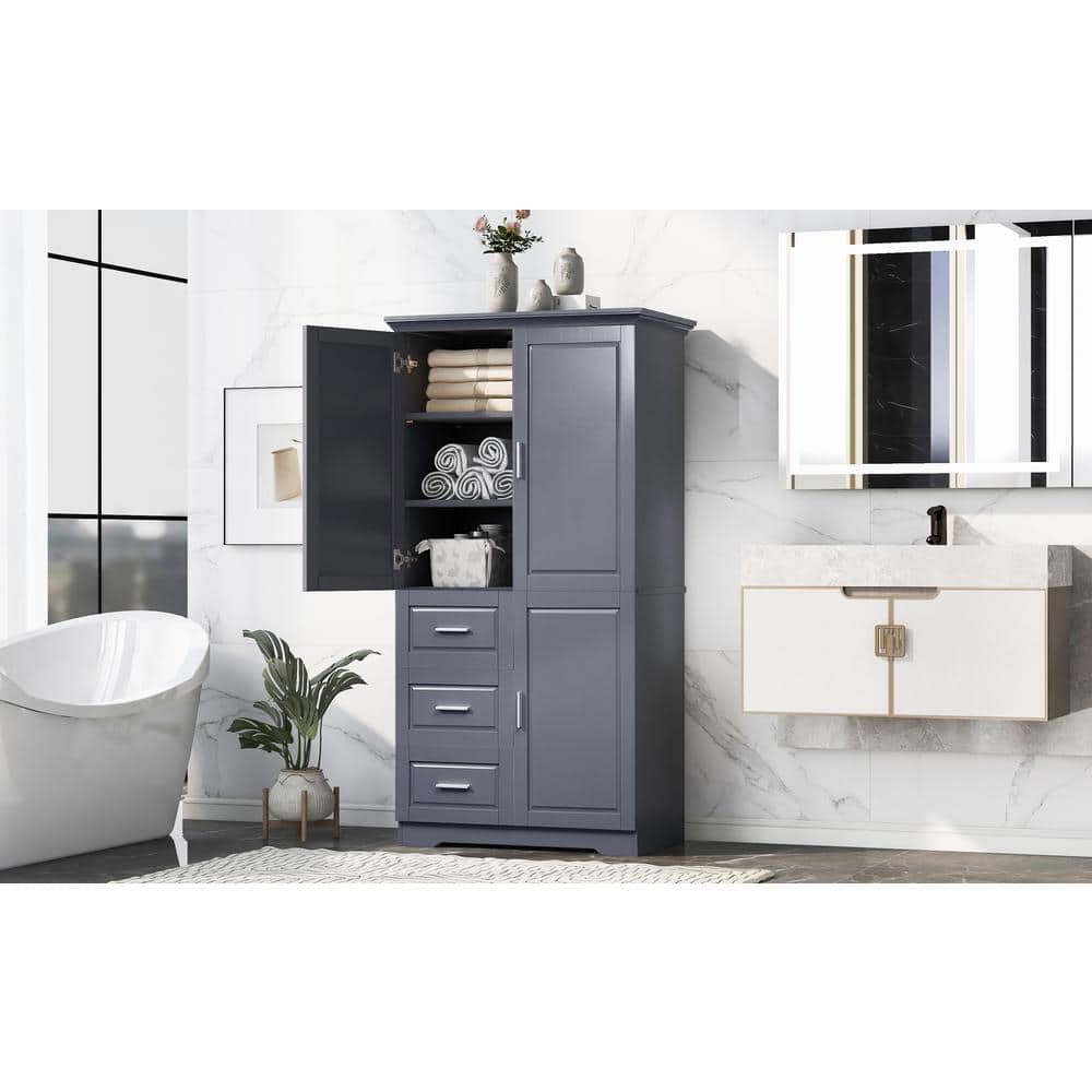 33 in. W x 20 in. D x 62 in. H Gray MDF Freestanding Linen Cabinet with Dra