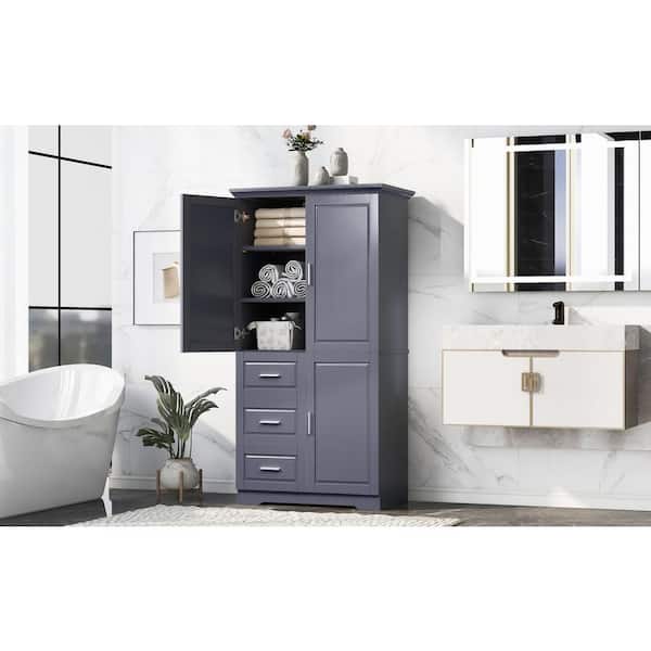 Unbranded 33 in. W x 20 in. D x 62 in. H Gray MDF Freestanding Linen Cabinet with Drawers