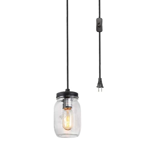 LNC 1-Light Bronze Clear Glass Jar Plug-in Pendant