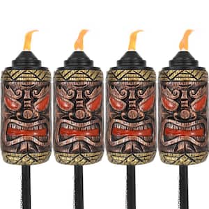 Sunnydaze 3-in-1 Tiki Face Outdoor Lawn Torch - 2 Sets of 2 (4 Torches)