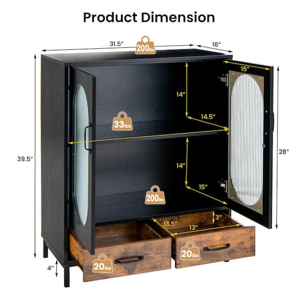 Costway Black Kitchen Storage Cabinet Sideboard Buffet Cupboard Wood  Sliding Door Pantry HW53868BK - The Home Depot