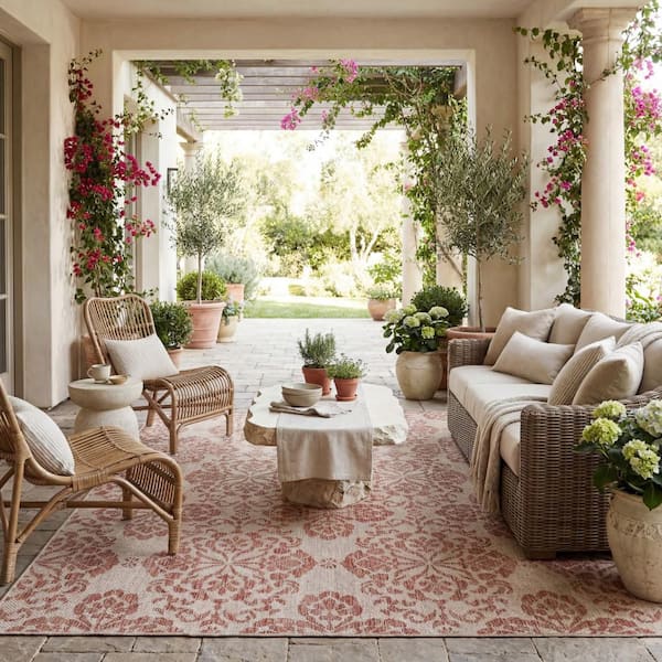 Oriena Transitional Red 5 ft. x 8 ft. Outdoor Area Rug