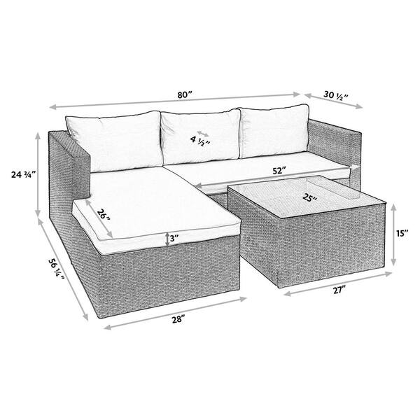 South Sea Outdoor Mayfair 3-Piece Sectional Seating Set in Pebble CODE:UNIV10  for 10% Off