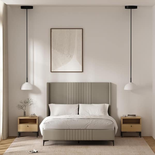 Manhattan Comfort Amara Modern Natural Oak 1-Drawer 19.7 in. W Nightstand (Set of 2)