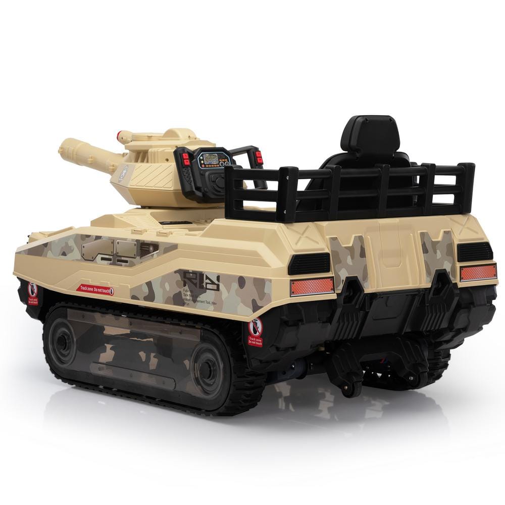 24V Yellow Battery-Powered Ride-On Tank with Remote Control