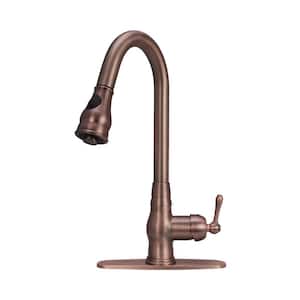 Single-Handle Pull Down Sprayer Kitchen Faucet with Deck Plate in Brushed Antique Bronze
