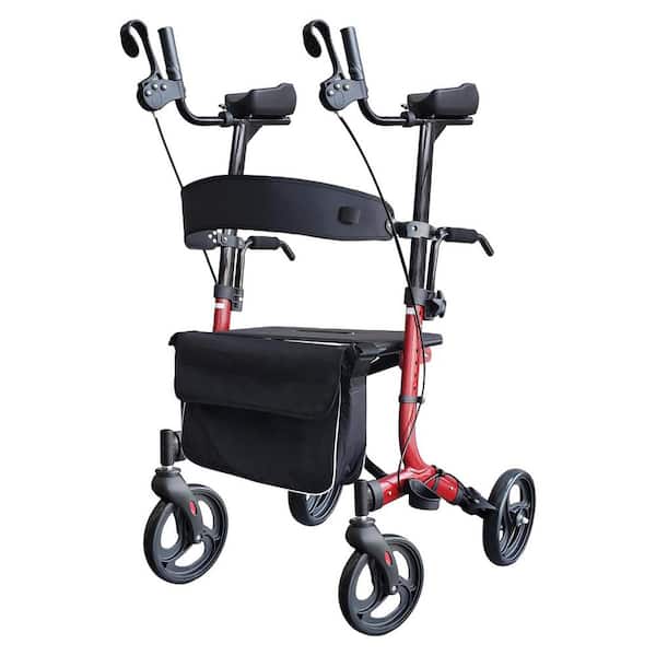 Anqtovp 4-Wheel Rollator Walker w/ Seat Foldable Upright Rolling