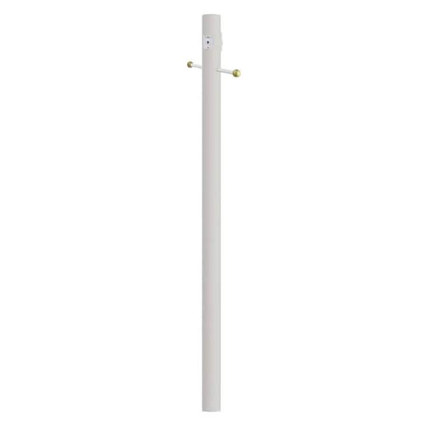 8 ft. White Outdoor Lamp Post Traditional Direct Burial Light Pole with  Cross Arm Grounded Convenience Outlet