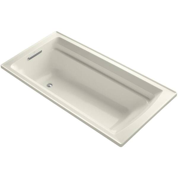 KOHLER Archer VibrAcoustic 6 ft. Reversible Drain Bathtub in Biscuit with Bask Heated Surface