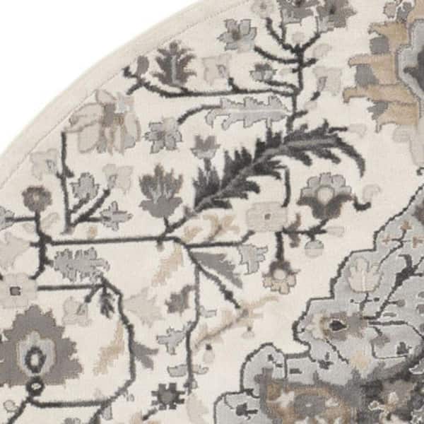 8 ft. Round White Medallion Washable Area Rug