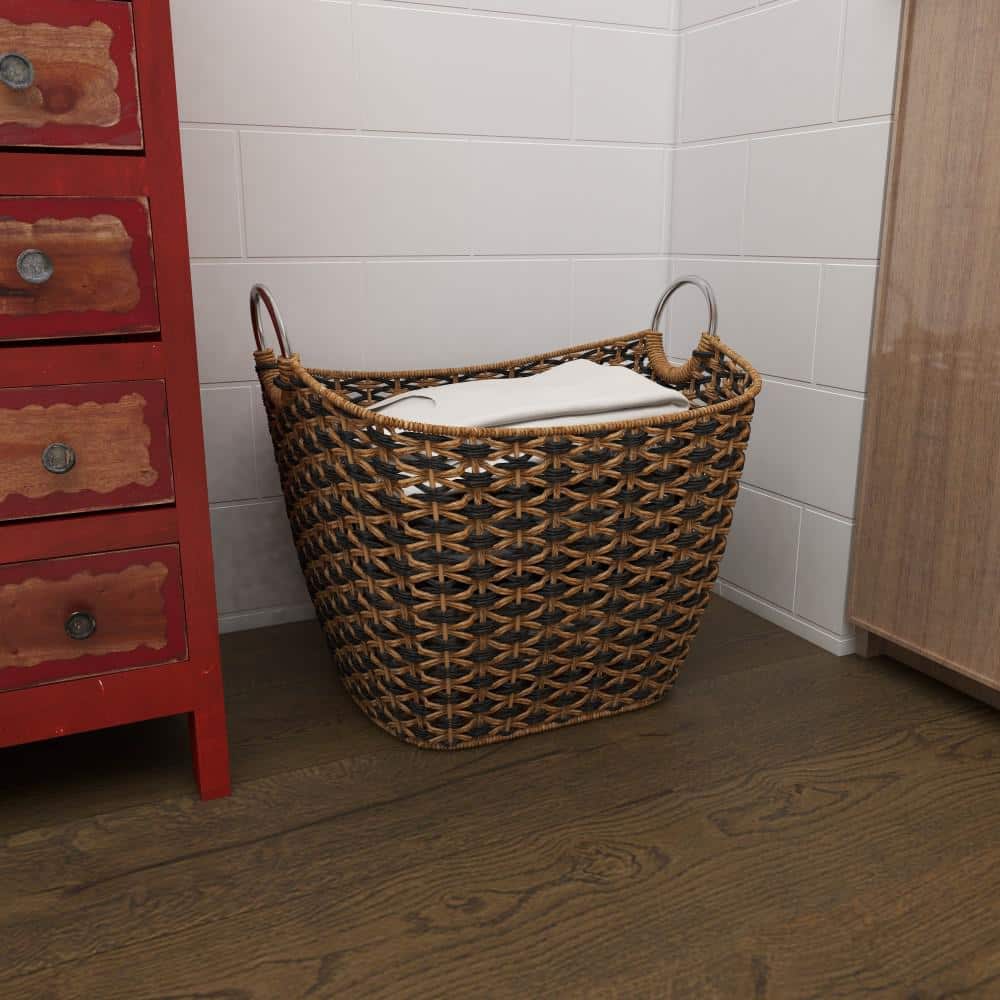 Round Seagrass 20.65" Storage Basket with Steel Handles