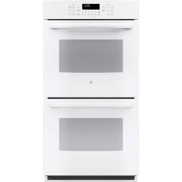 GE 27 in. Double Electric Wall Oven Self-Cleaning with Steam Plus Convection in White