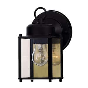 Exterior 4.75 in. W x 7.88 in. H 1-Light Black Hardwired Outdoor Wall Lantern Sconce with Clear Glass Shade