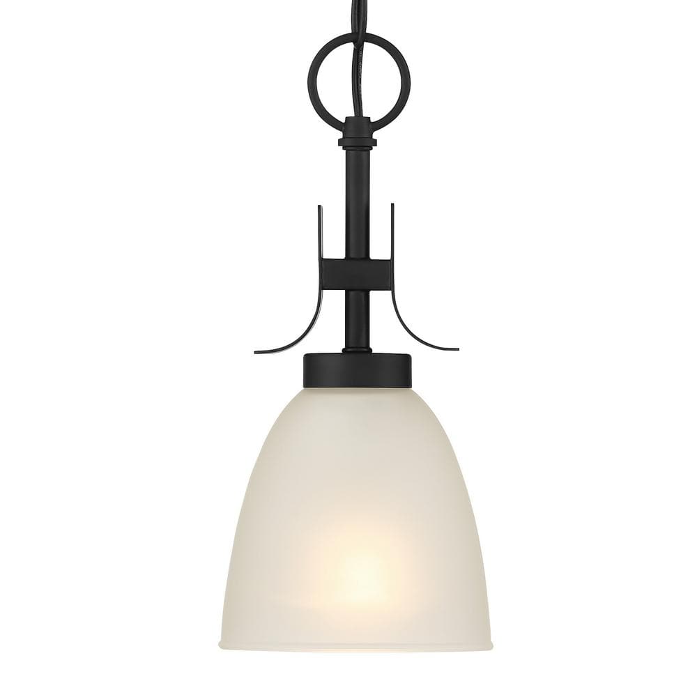 Coal Black Mini Pendant Light with Etched Glass Shade