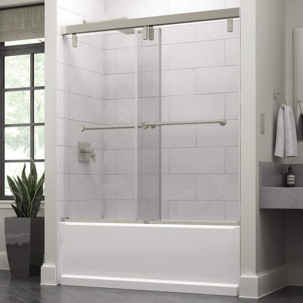 Delta Mod 60 in. x 59-1/4 in. Soft-Close Frameless Sliding Bathtub Door ...