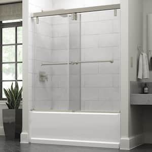 Mod 60 in. x 59-1/4 in. Soft-Close Frameless Sliding Bathtub Door in Nickel with 3/8 in. Tempered Clear Glass