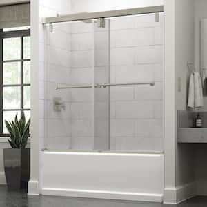 Lyndall 60 x 59-1/4 in. Frameless Mod Soft-Close Sliding Bathtub Door in Nickel with 3/8 in. (10mm) Clear Glass
