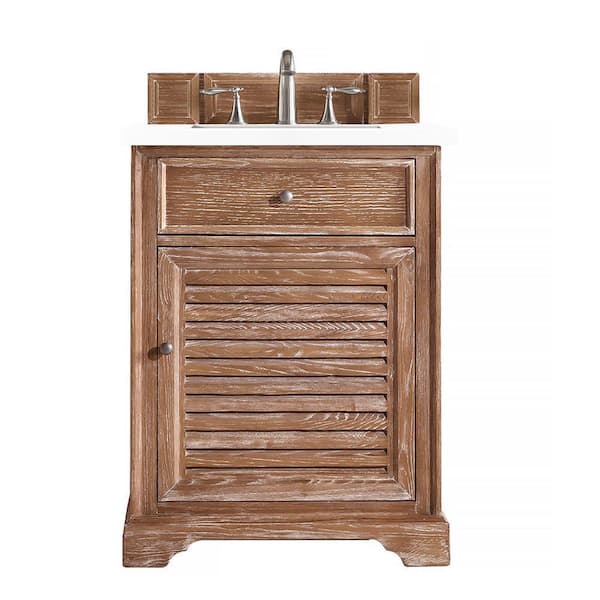 James Martin Vanities Savannah 26 in. W x 23.5 in.D x 34.3 in.H Single Bath Vanity in Driftwood with Quartz Top in Classic White