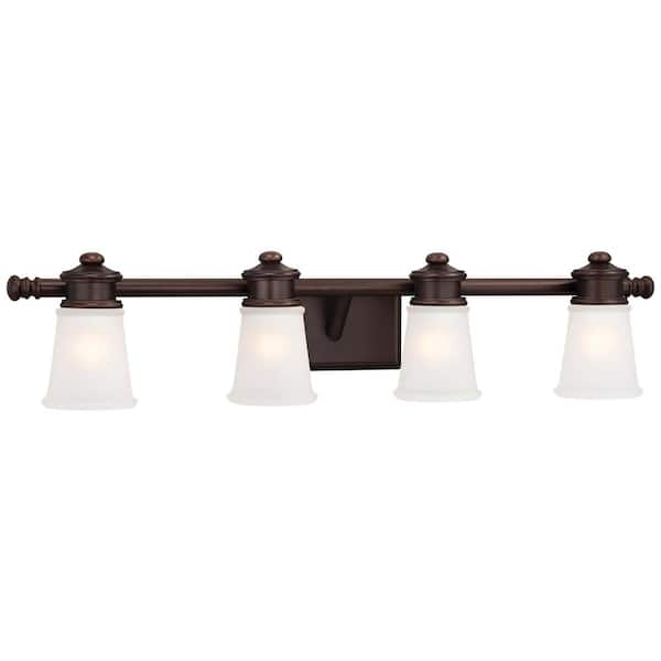 Minka Lavery 4-Light Dark Brushed Bronze with Etched White Glass Vanity Light