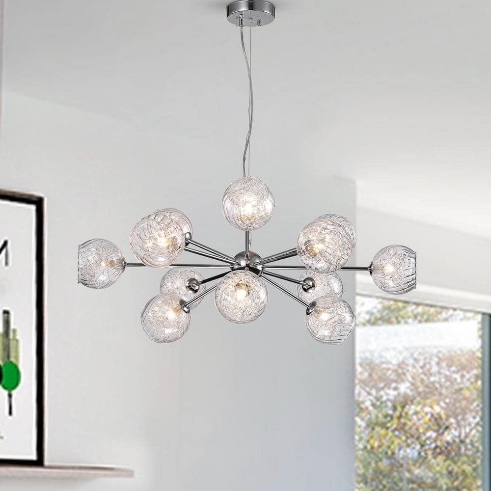 Ginherd Chrome 31.5" Sputnik Chandelier with Twisted Rib Glass Shades