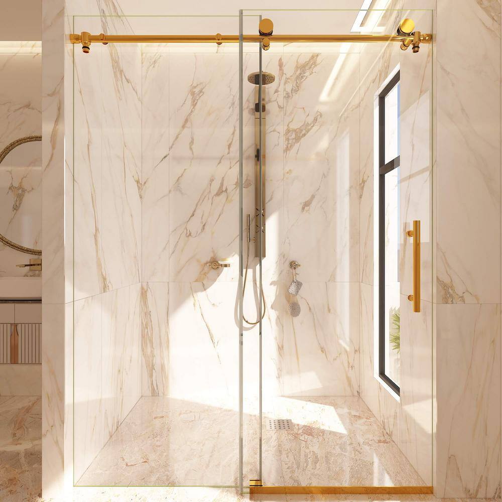 Murano Lux 48 in. W x 76 in. H Frameless Single Sliding Shower Door in Gold Finish with 5/16 in. Clear Tempered Glass price history on PriceWatchPro