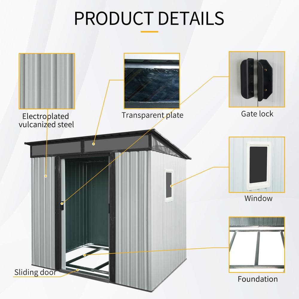 White 6 ft. x 5 ft. Metal Shed with Window and Black Roof
