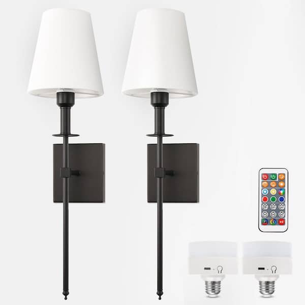 Emeritpro 6 in. 1-Light Black Metal LED Dry Rated Vanity Light Bar with Bell Fabric Shade Dimmable for Living Room or Hallway