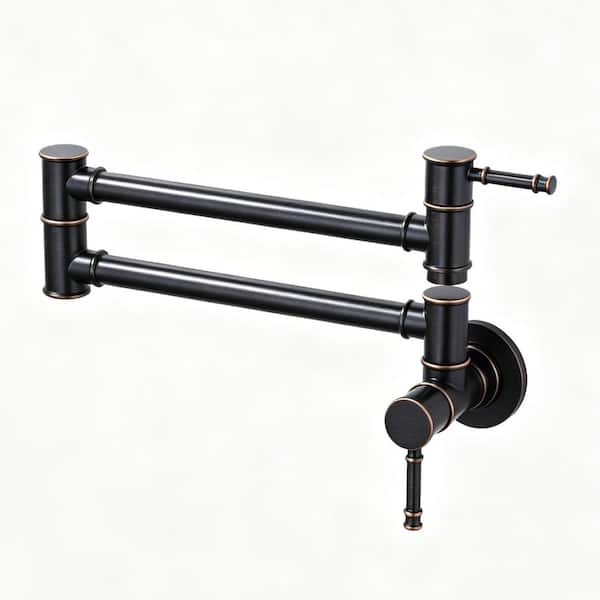 Wall Mounted Pot Filler with Double Cross Handle and Brass in Oil Rubbed Bronze