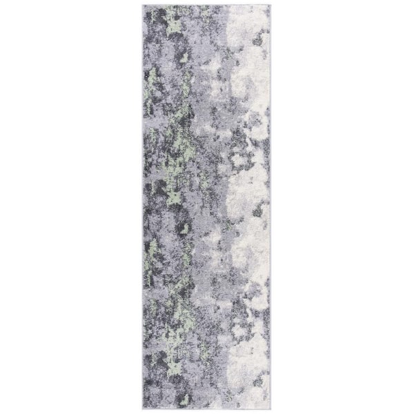 Adirondack 3 ft. x 10 ft. Green/Gray Distressed Abstract Runner Rug
