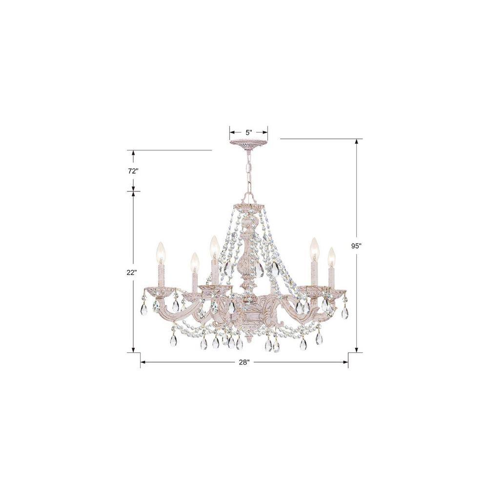 Antique White 6-Light Chandelier with Clear Italian Crystals