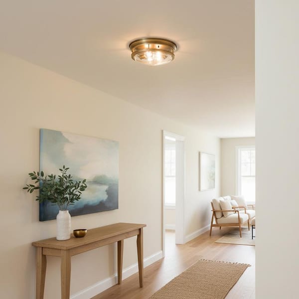 HINKLEY Hadley 12 in. 2-Light Brushed Bronze with Clear Glass Flush Mount