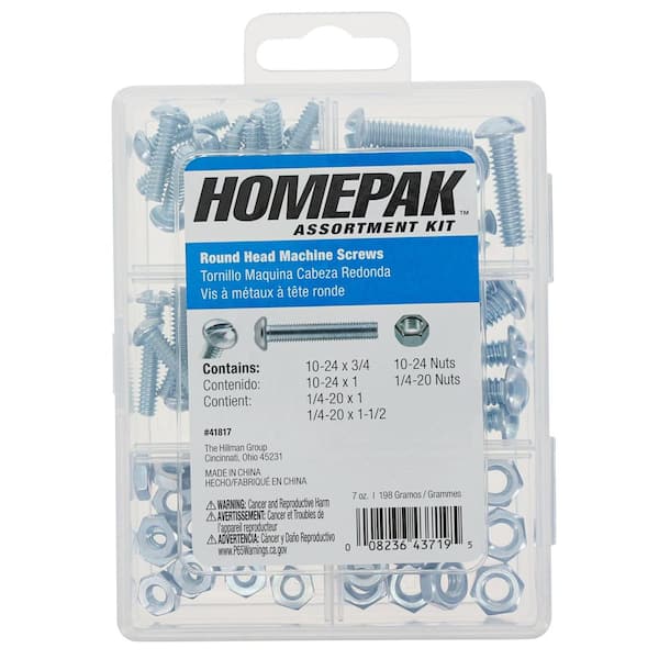 Hillman Home Pak Zinc Round Head Slotted Machine Screws with Nuts Assorted Kit (61-Pack)