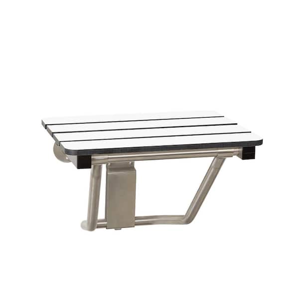 SEACHROME 18 in. x 15 in. White Phenolic 3 in. Slats Folding Wall Mount Shower Seat Bench, ADA Compliant