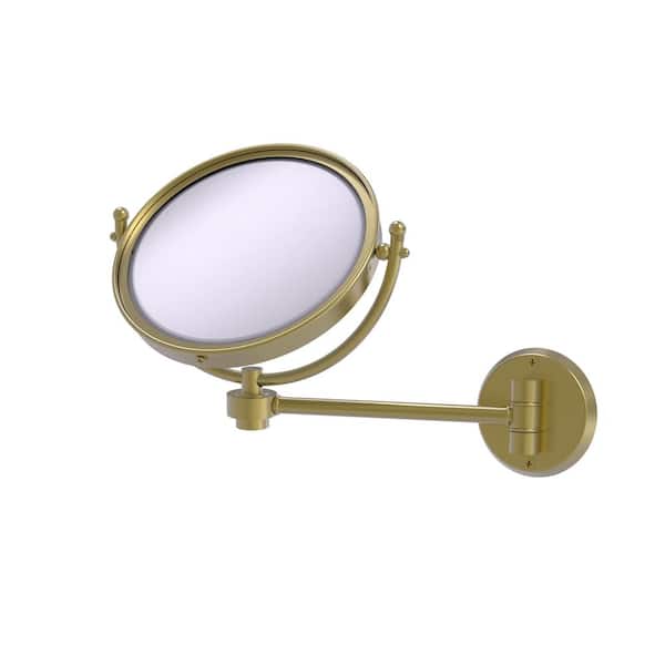 Allied Brass 8 in. W x 10 in. H Small Large Round Tri Fold Metal Framed Magnifying Wall Bathroom Vanity Mirror in Satin Brass