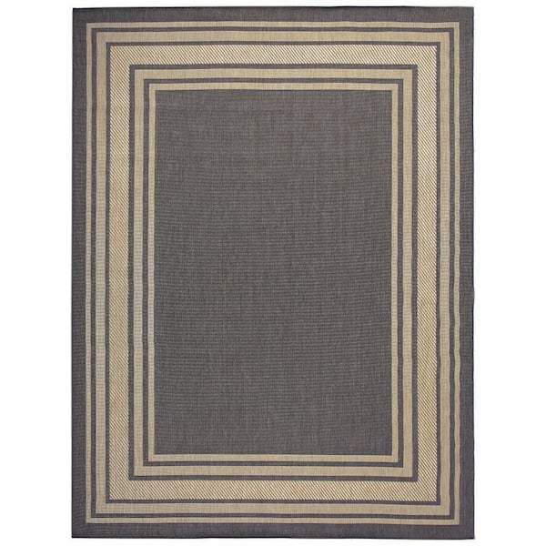 Nourison Horizon Indoor/Outdoor Charcoal 8 ft. x 10 ft. Bordered Contemporary Area Rug