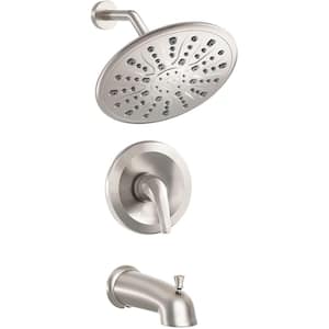 Single-Handle 1-Spray High Pressure Tub and Shower Faucet with 9 in. Shower Head in Brushed Nickel (Valve Included)