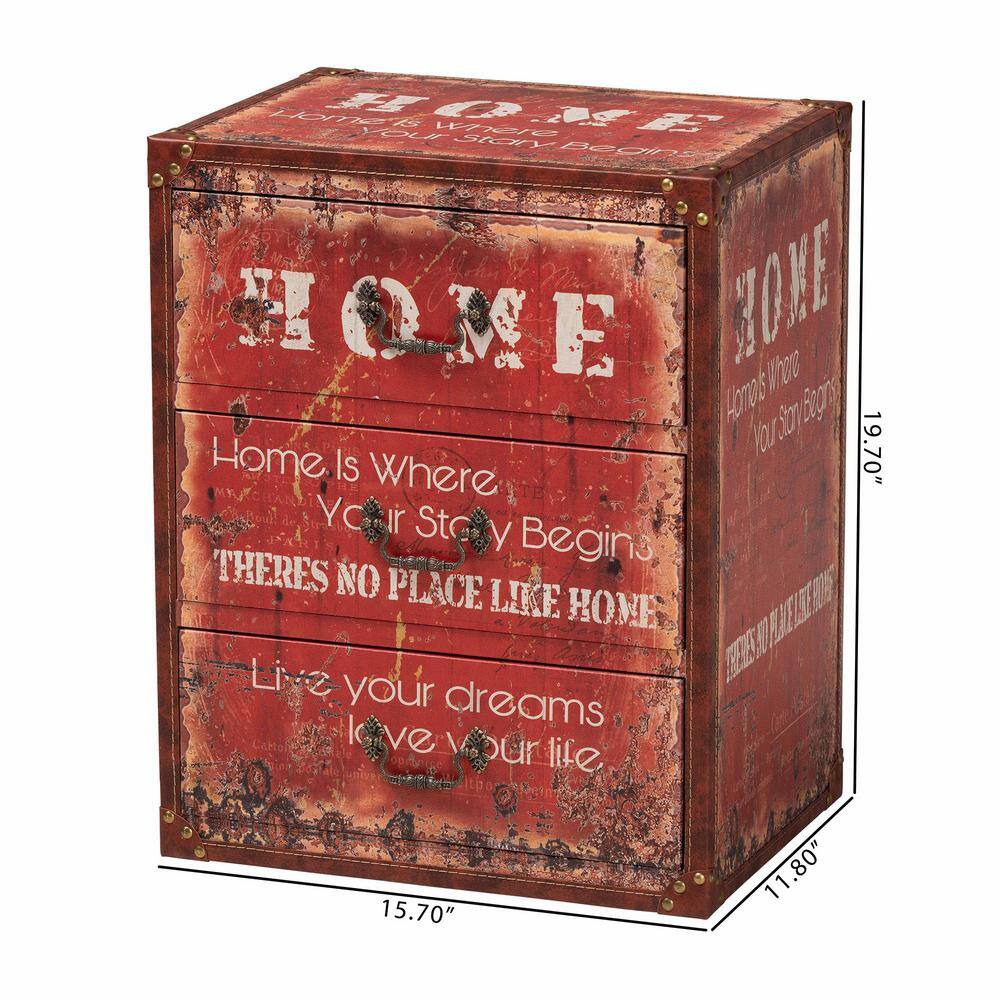 Baxton Studio Lorand Faux Leather and Wood 3 Drawer Storage Trunk Red
