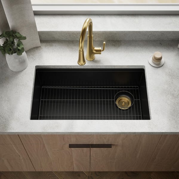 Billings 32.5 in. Undermount Single Bowl Granite Composite Kitchen Sink in Matte Black