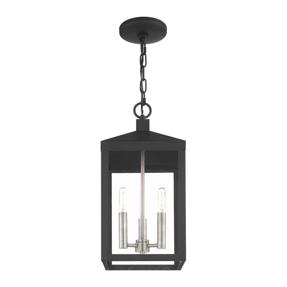 Nyack Modern Black 3-Light Outdoor Pendant with Clear Glass