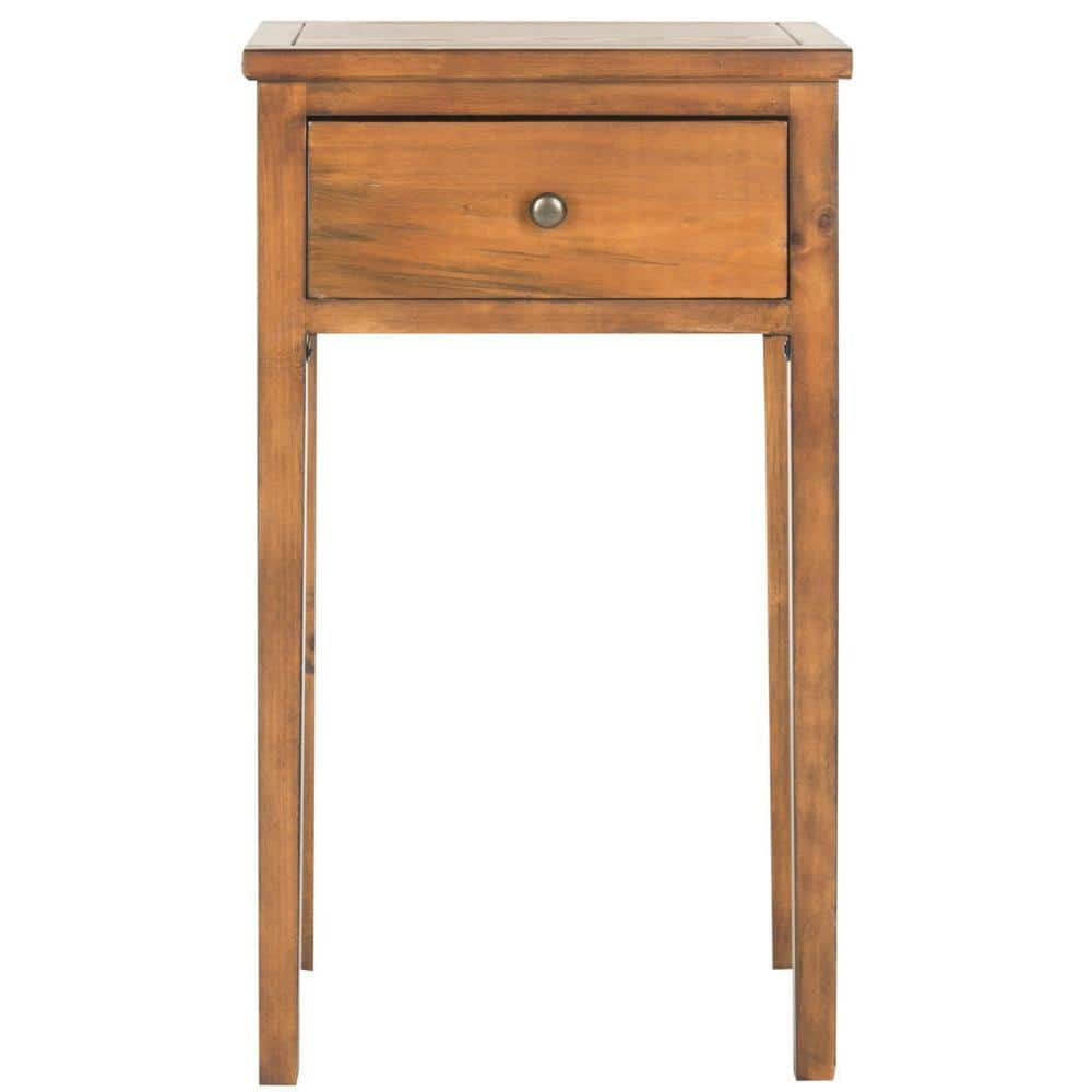 Transitional Abel Brown Pine and Stone Nightstand with Storage