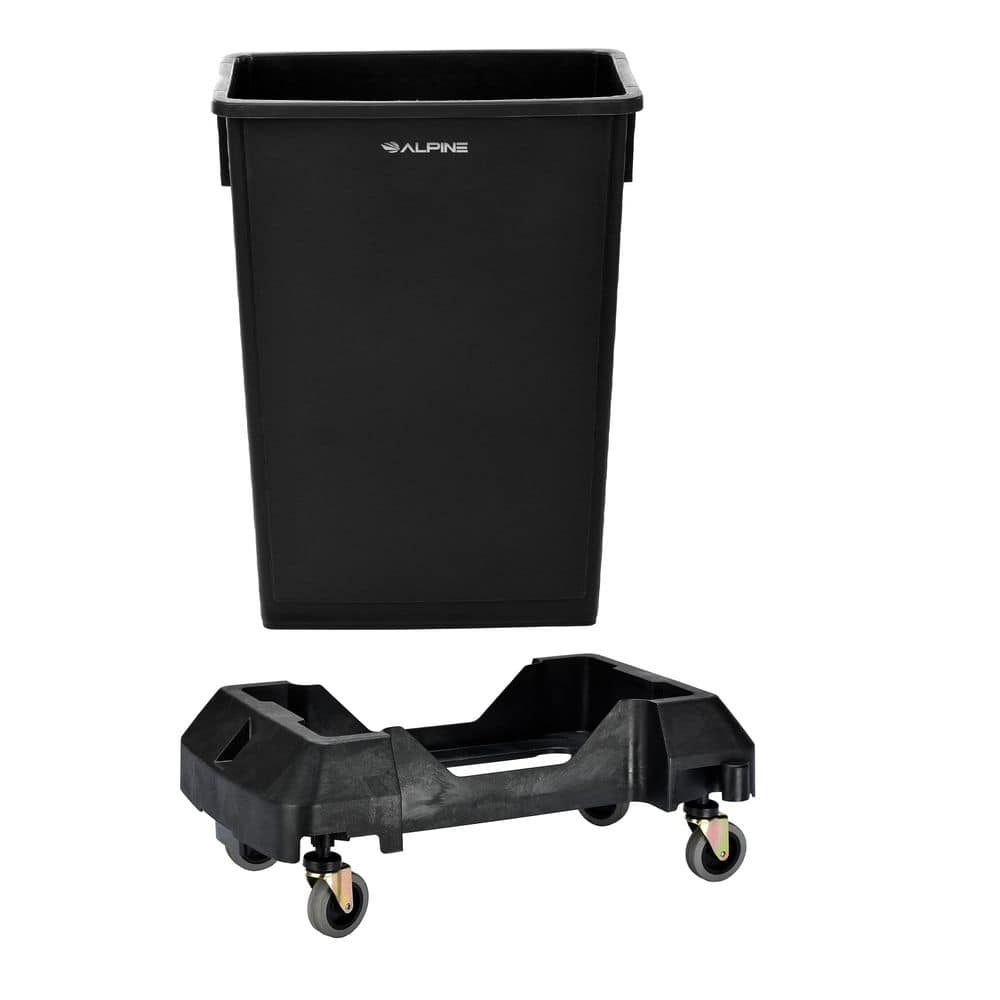 23 Gal. Black Waste Basket Vented Commercial Trash Can and Dolly Combo