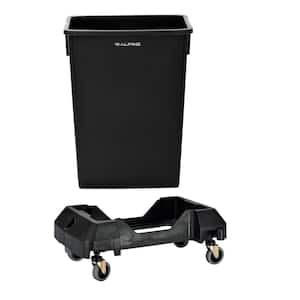 23 Gal. Black Waste Basket Vented Commercial Indoor Trash Can and Dolly Combo