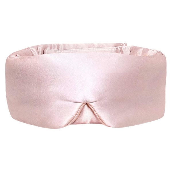 Pink Silk Sleep Mask for Side Sleeper for Women Men, Face-Hugging Padded Eye Cover for Sleeping with Adjustable Band