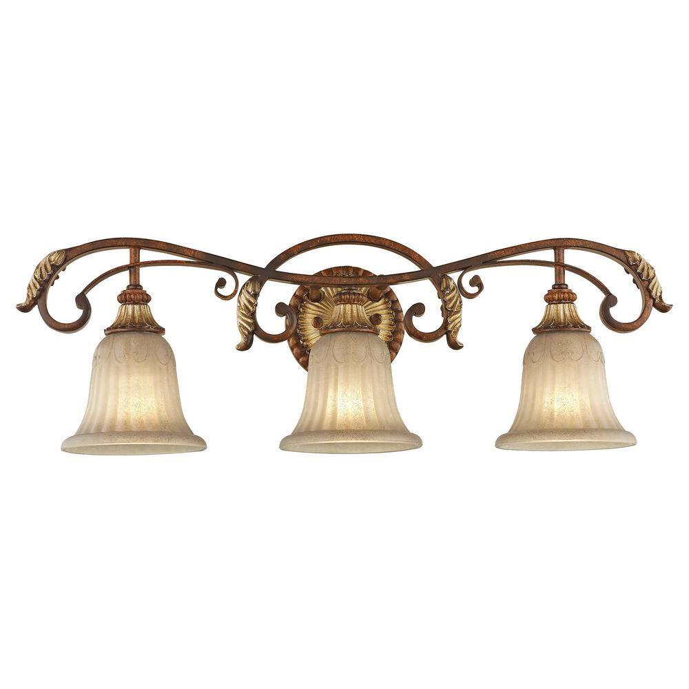 Villa Verona Bronze 3-Light Vanity with Aged Gold Leaf Accents