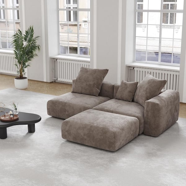 Magic Home 130 in. Square Arm Oversized 3-Piece Deep Seat Corduroy Modular Grand Sectional Sofa Rearrangeable Couch in Brown