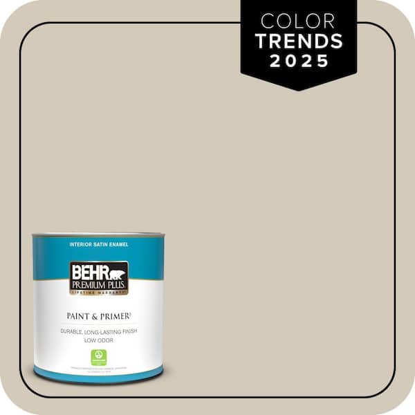 BEHR PREMIUM PLUS 1 qt. Designer Collection #DC-010 Even Better Beige Satin Enamel Low Odor Interior Paint & Primer