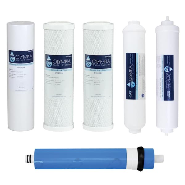 Olympia Water Systems Complete 80 GPD 6-Stage Alkaline Replacement Filter Set for Industry Standard Size Reverse Osmosis System