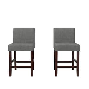 Kaia 36 in. Gray Linen Wood Frame Square Back Counter Stool (Set of 2)