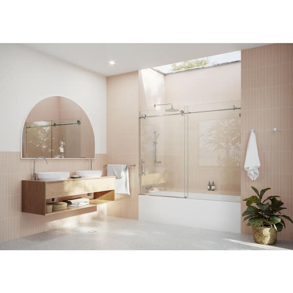 72 in. W x 60 in. H Sliding Frameless Bath Tub Shower Door in Chrome Finish