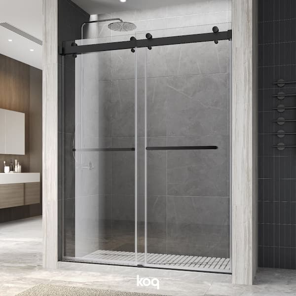 66 in. W x 76 in. H Double Sliding Frameless Shower Door in Matte Black Finish with 3/8 in. Clear Tempered Glass